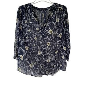 NYDJ Size L Navy Blue Sheer Blouse